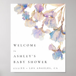 Elegant Iris Floral Baby Shower Welcome Sign