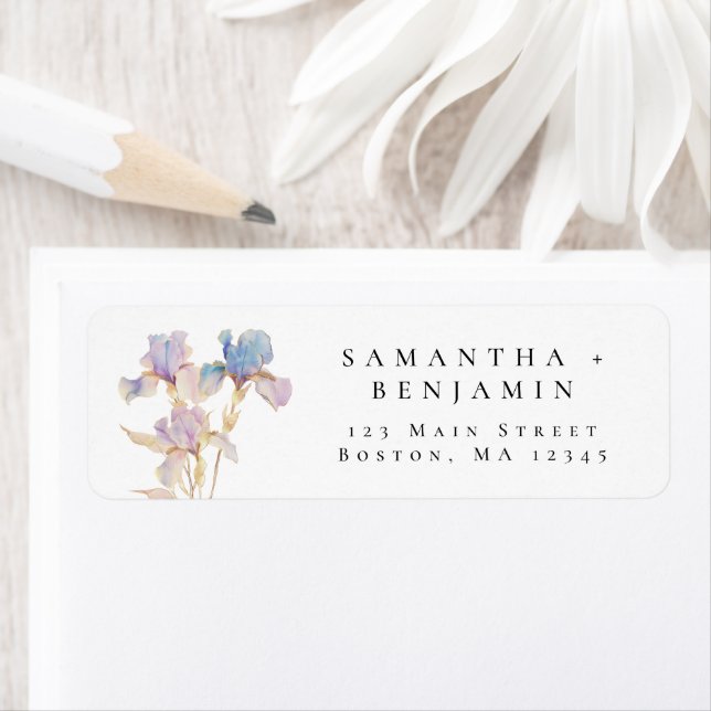 Elegant Iris Floral Mariage Adresse de retour (En situation)