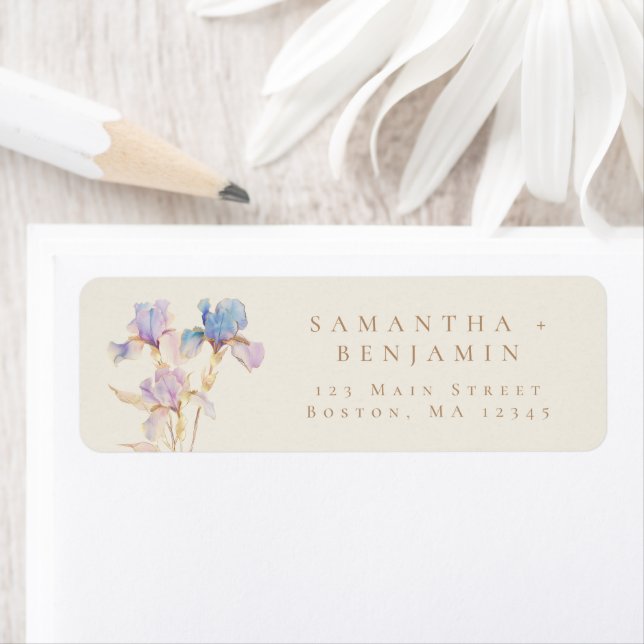 Elegant Iris Floral Mariage Adresse de retour (En situation)