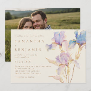 Elegant Iris Floral Photo Wedding Invitation