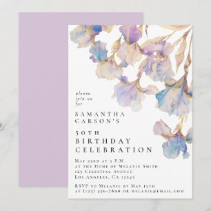 Elegant Iris Floral Watercolor Birthday Party Invitation
