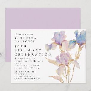 Elegant Iris Floral Watercolor Birthday Party Invitation
