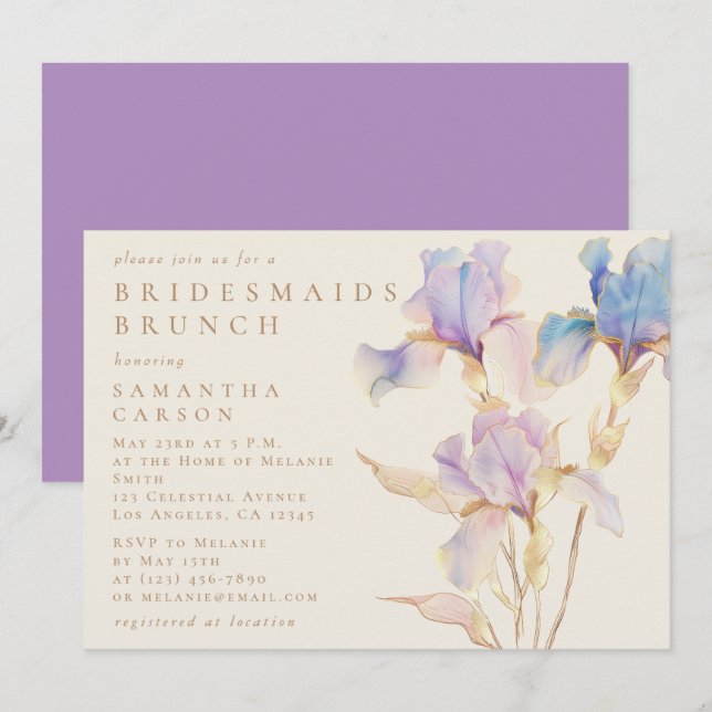 Elegant Iris Floral Watercolor Bridesmaids Brunch Invitation (Front/Back)