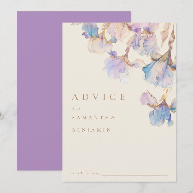 Elegant Iris Floral Wedding Advice Card (Front/Back)
