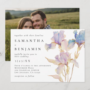 Elegant Iris Floral Wedding Photo Invitation
