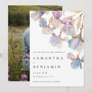 Elegant Iris Floral Wedding Photo Save The Date