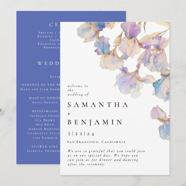 Elegant Iris Floral Wedding Program (Front/Back)