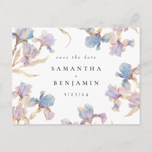 Elegant Iris Floral Wedding Save the Date Postcard