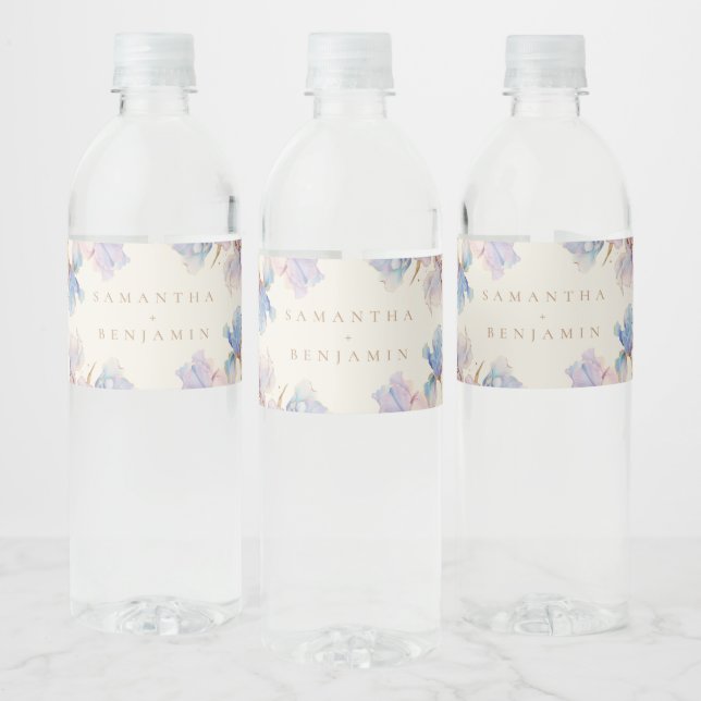 Elegant Iris Floral Wedding Water Bottle Label (Bottles)