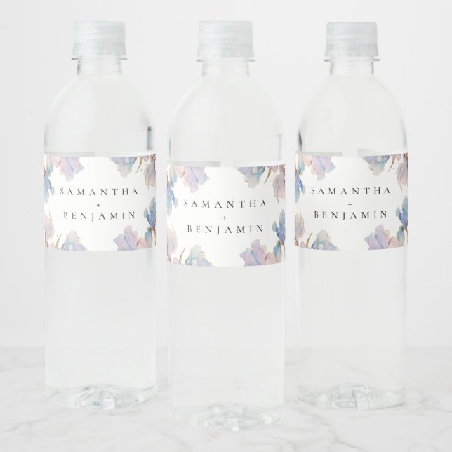 Elegant Iris Floral Wedding Water Bottle Label (Bottles)