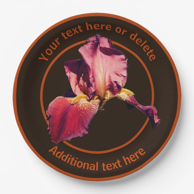 Elegant Iris Flower Personalized Party Paper Plate (Front)