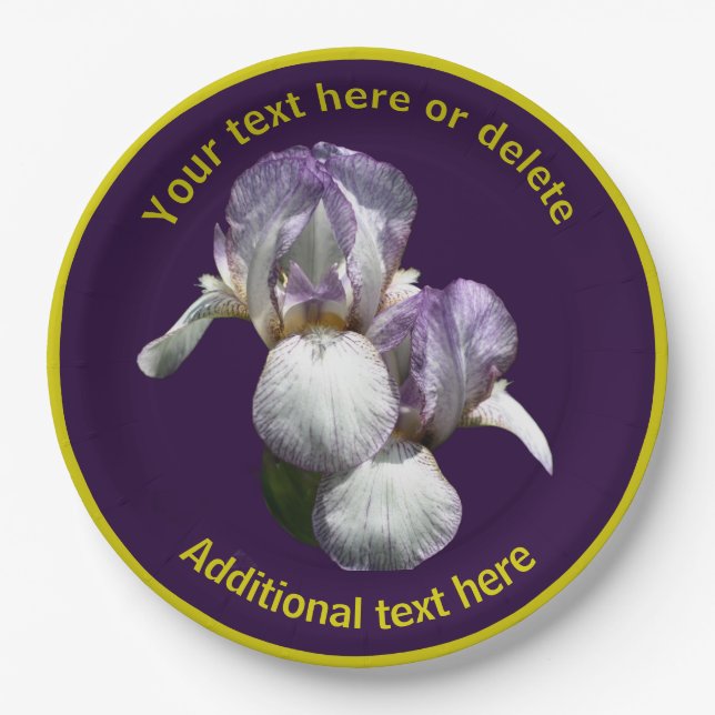 Elegant Iris Flowers Personalized Party Paper Plate (Front)