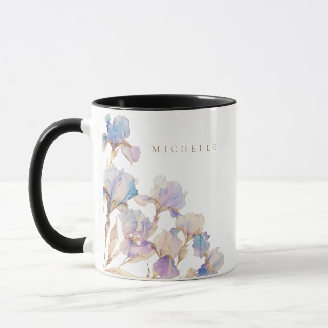 Elegant Iris Personalized Floral Mug (Left)