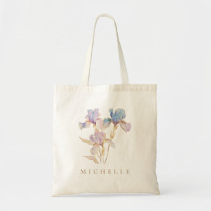 Elegant Iris Personalized Floral Tote Bag