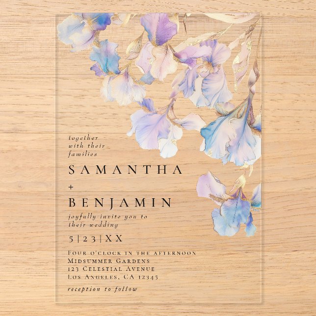 Elegant Iris Wedding Acrylic Invitations (Front)