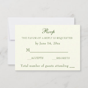 Elegant Irish Green  Ivory Wedding Classic RSVP  Card