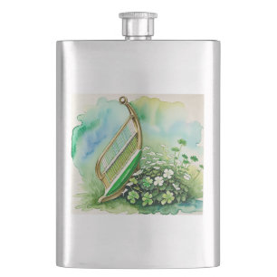 Elegant Irish Harp & Shamrock Hip Flask - Celtic H