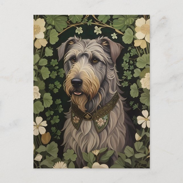 Elegant Irish Wolfhound With Shamrocks  Postcard (Front)