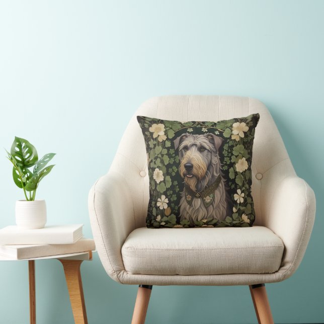 Elegant Irish Wolfhound With Shamrocks  Throw Pillow (Chair)