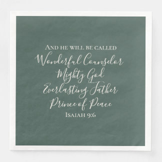 Elegant Isaiah 9:6 Pine Green Christian Christmas Napkin