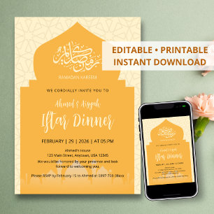 Elegant Islamic Mosque Silhouette Ramadan Iftar Invitation