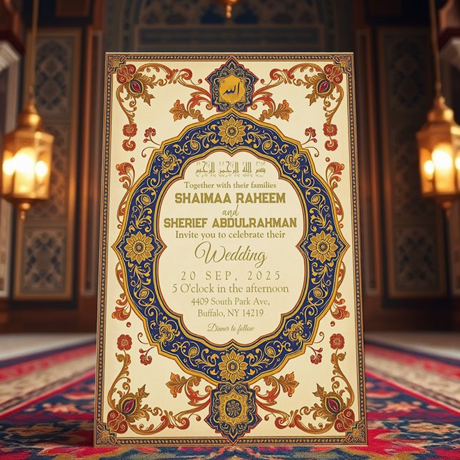 Elegant Islamic Vintage Wedding Invitation (Elegant Islamic Wedding Invitation | Vintage Muslim Marriage Card Design | Front Side)
