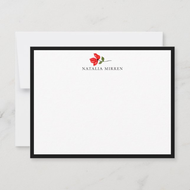 Elegant Island Botanical Red Flower Card (Front)