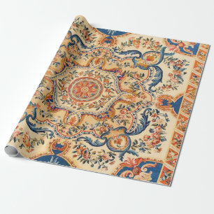 Elegant Italian Baroque Blue Orange Decoupage Wrapping Paper