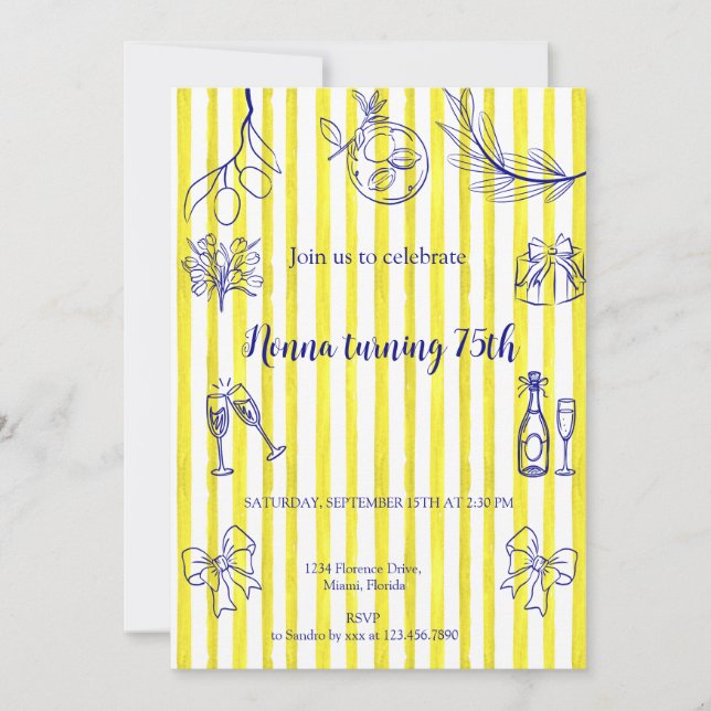Elegant Italian Birthday  Invitation (Front)