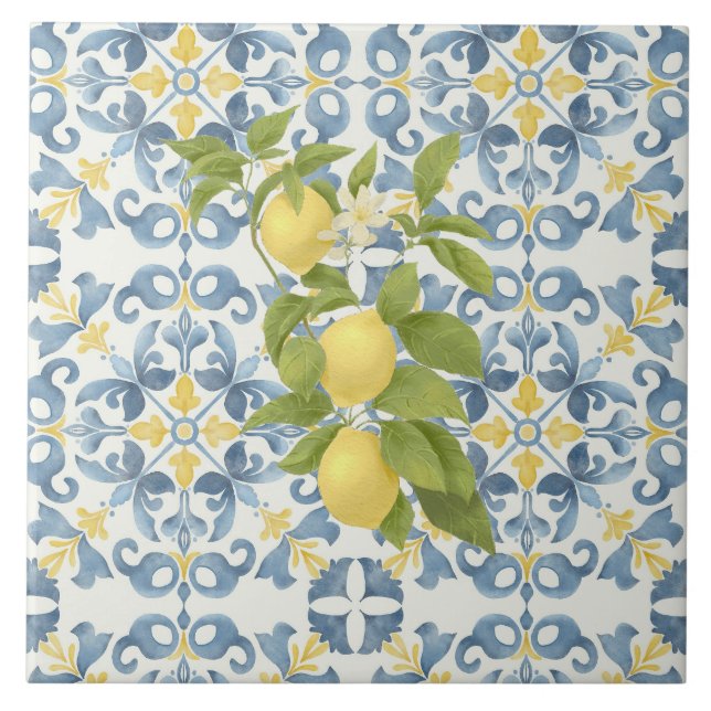 Elegant Italian Blue Tile Lemon (Front)
