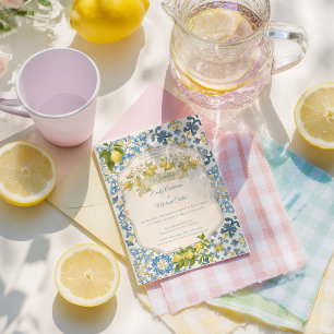 Elegant Italian Blue Tile Lemon Wedding Invitation