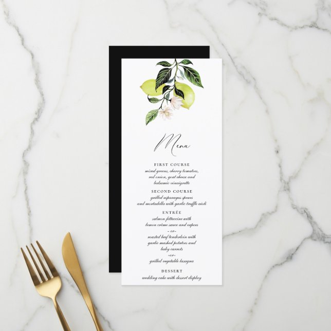 Elegant Italian Lemons Calligraphy Menu (Front/Back In Situ)
