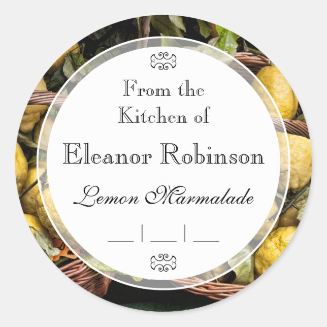 Elegant Italian Lemons in a Basket Classic Round Sticker (Front)