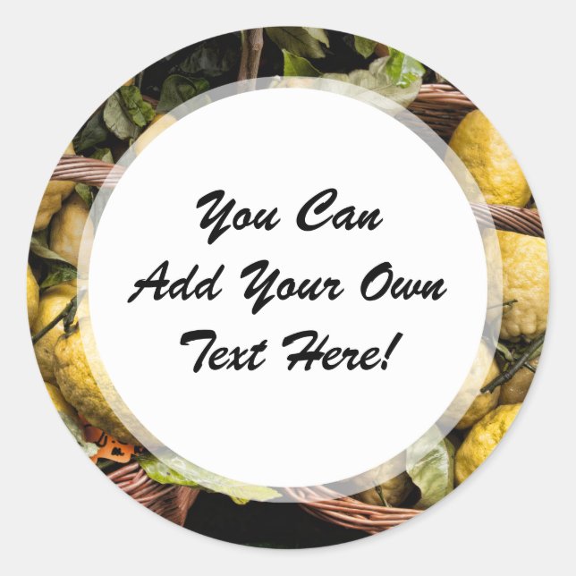 Elegant Italian Lemons in a Basket Classic Round Sticker (Front)