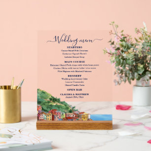 Elegant Italian Riviera Wedding Menu Acrylic Sign