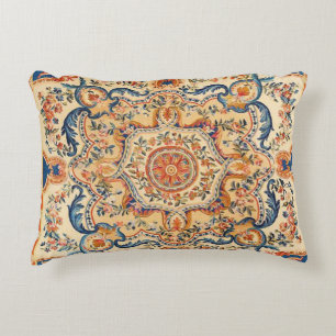 Elegant Italian Vintage Baroque Blue Orange Accent Pillow