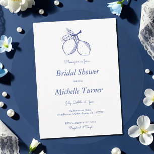 Elegant Italian White Blue Lemon Bridal Shower Invitation