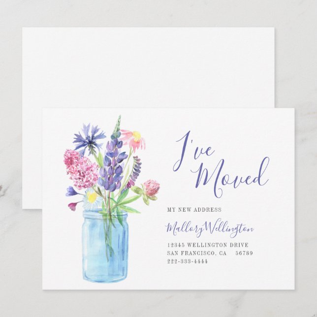 Elegant Ive Moved Watercolor Floral Moving  Announcement (Front/Back)