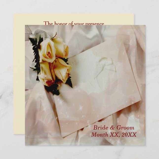 Élégant ivoire avec Faire-part de mariage de Roses (Devant / Derrière)