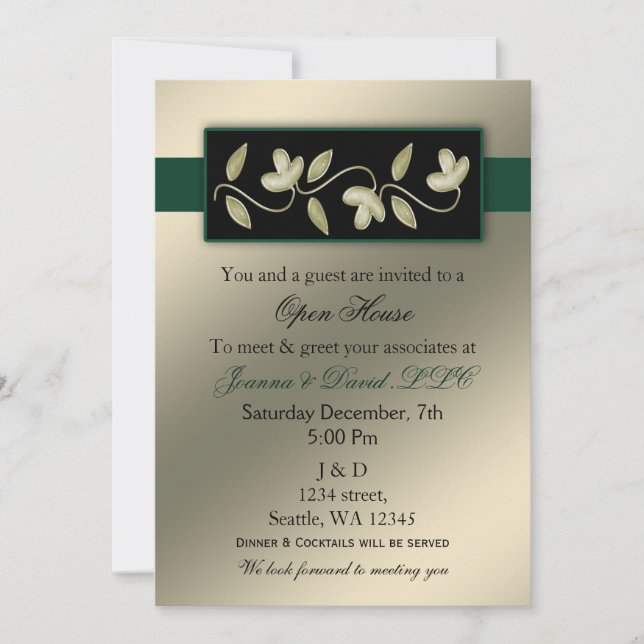 Elegant ivoire et Green Corporate party Invitation (Devant)