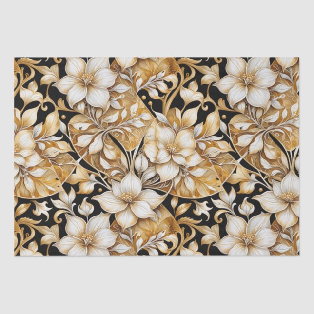 Elegant Ivory and B;ack Floral Tissue Paper (Front)