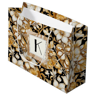 Elegant Ivory and B;ack Floral Tissue Paper Large Gift Bag