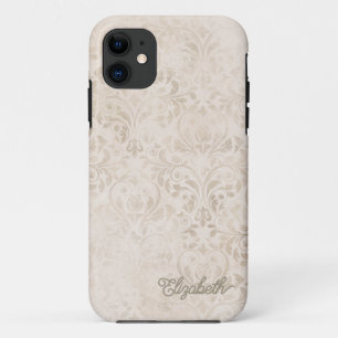 Elegant Ivory and Beige Vintage Damask Design iPhone 11 Case