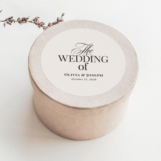 Elegant Ivory and Brown | Luxe Neutral Wedding Classic Round Sticker (Creator Uploaded)