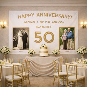 Elegant Ivory and Gold 50th Wedding Anniversary  Banner