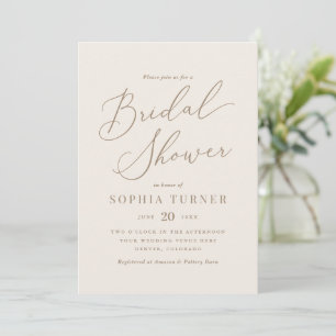 Elegant Ivory and Gold Calligraphy Bridal Shower Invitation