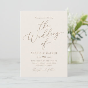 Elegant Ivory and Gold Calligraphy Wedding Invitation