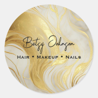Elegant Ivory and Gold Marbled Classic Round Sticker
