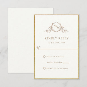 Elegant Ivory and Gold Monogram Wedding RSVP Card