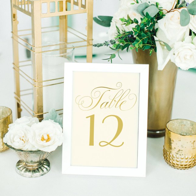 Elegant Ivory and Gold Script Wedding Table Number (Creator Uploaded)